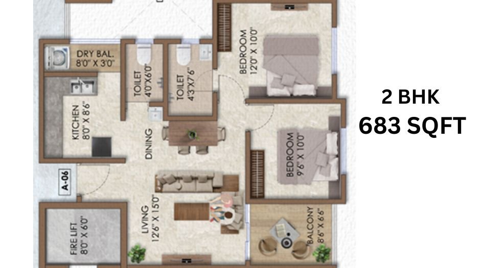 Sai-Asspire-Floor-Plam- 2 BHK- 683 Sqft